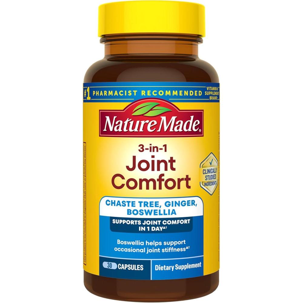 imageNature Made 3in1 Joint Comfort Capsules Chaste Tree Ginger amp Boswellia Joint Supplements for Men and Women 30 Capsules 30 Day Supply