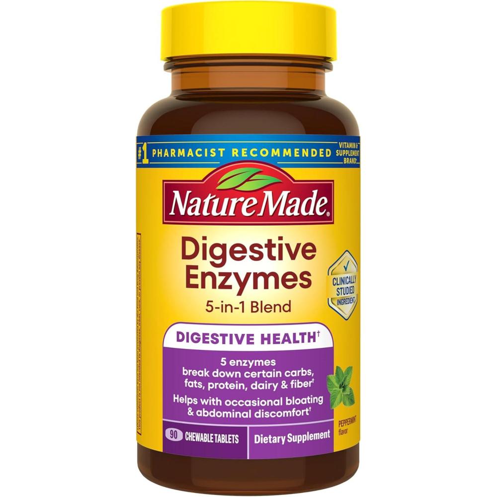 imageNature Made Digestive Enzymes 5in1 Blend Digestive Health Support 90 Chewable Tablets 30 Day Supply