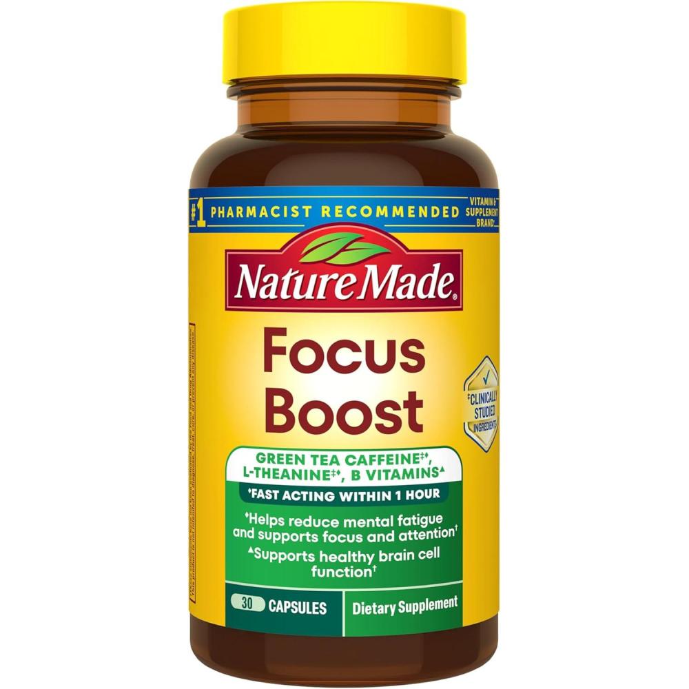 imageNature Made Focus Boost Capsules Green Tea Caffeine L Theanine B Vitamins Fast Acting Focus Supplement 30 Capsules 30 Day Supply