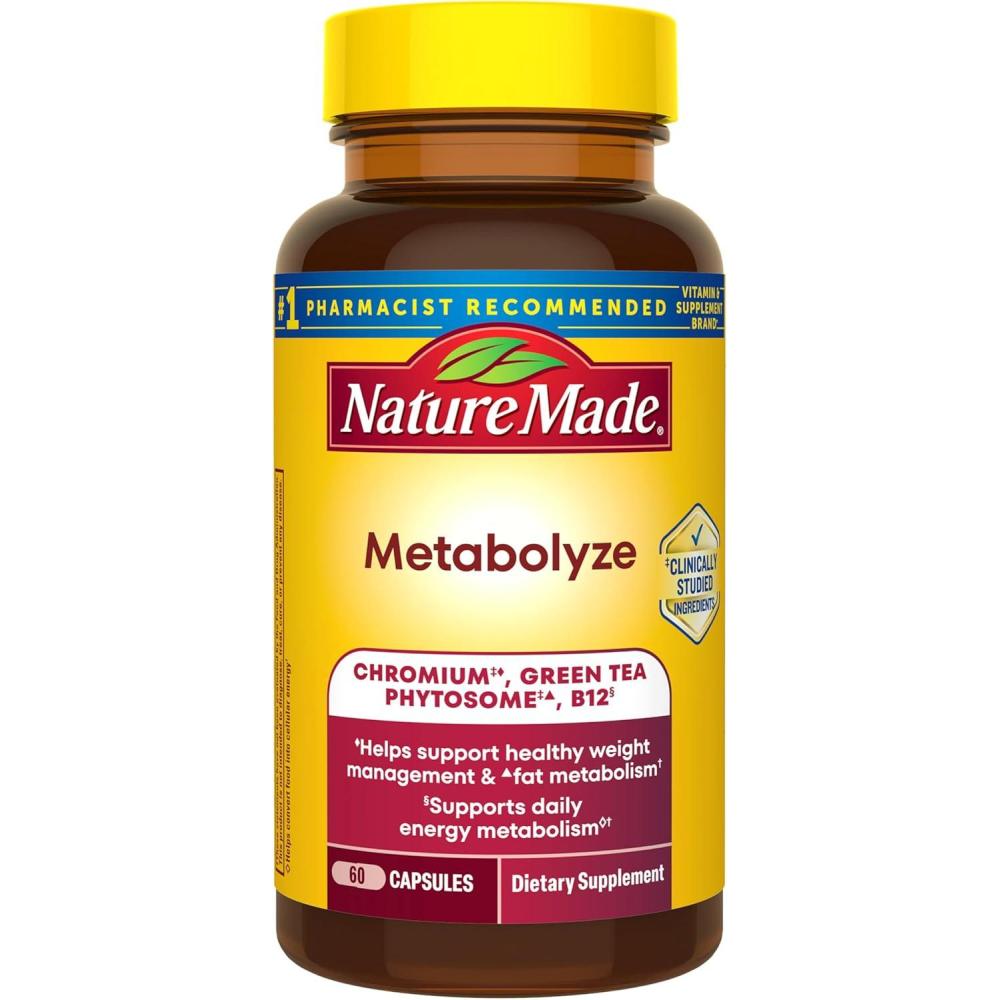 imageNature Made Metabolyze Capsules Chromium Picolinate Green Tea Extract and B12 Healthy Weight Management amp Fat Metabolism Support 60 Capsules 30 Day Supply