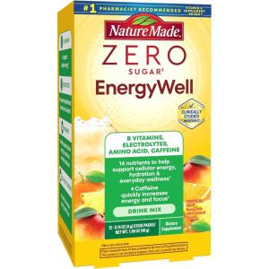 Nature Made Zero Sugar EnergyWell Drink Mix, Caffeine, B Vitamins and Electrolytes Powder, Energy & Hydration Support, 12 Sugar Free Drink Mix Packets, 12 Day Supply